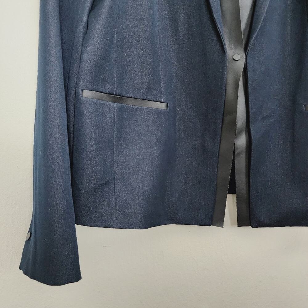 Tahari Griffin Indigo Blue Single Breasted Blazer NWT Faux Leather Trim 12 - Picture 3 of 11